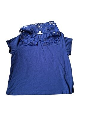 🎇🎆3for$9!Crewcuts Girls Navy Blue Lace Collar short sleeve Top
